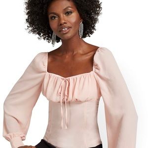 New York & Co. Shirred-Sleeve Corset-Waist Shirt